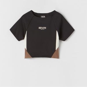 Worn Once- Zara Color-block Sporty Crop Top “Keep Active Smile All Day”